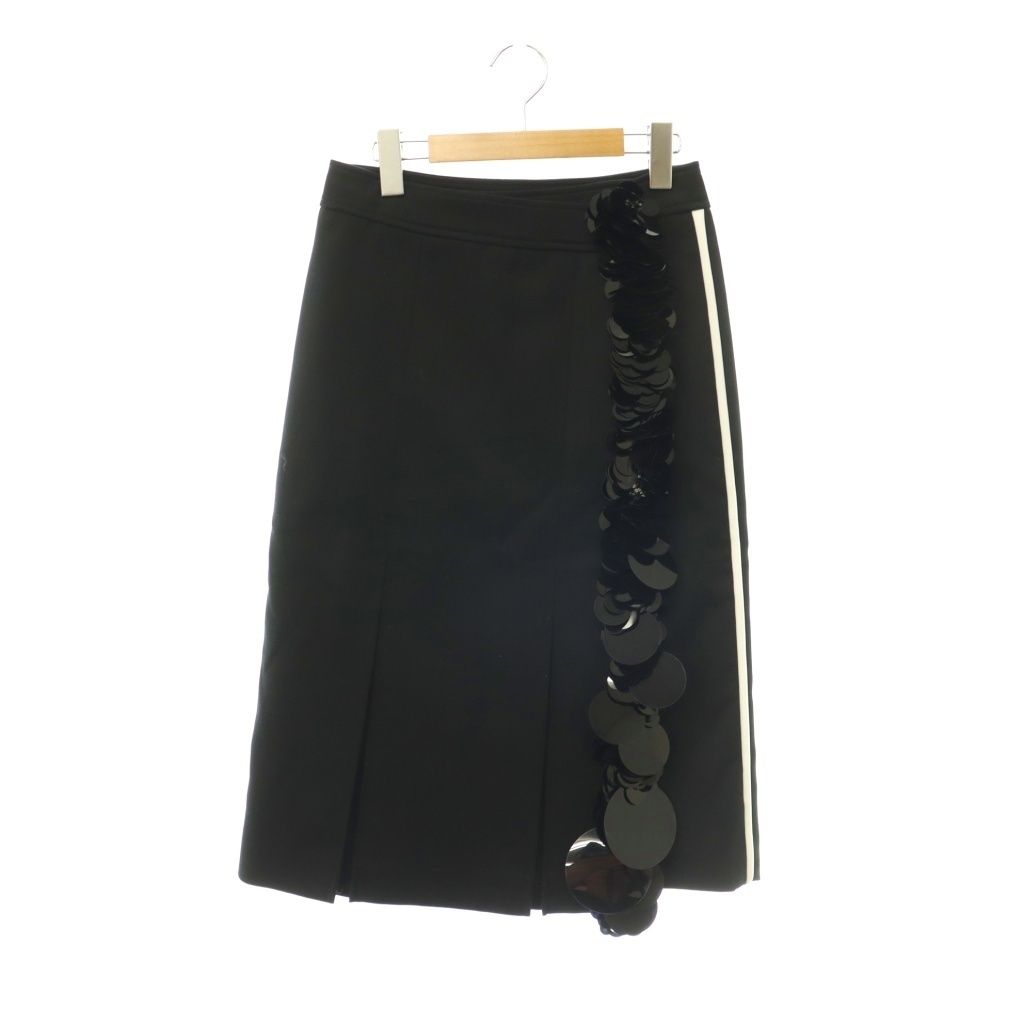 プラダ PRADA ウール スパンコール装飾 ミディスカート ラップスカート ライン ひざ丈 38S 黒 ブラック P180QR /HS ■OS