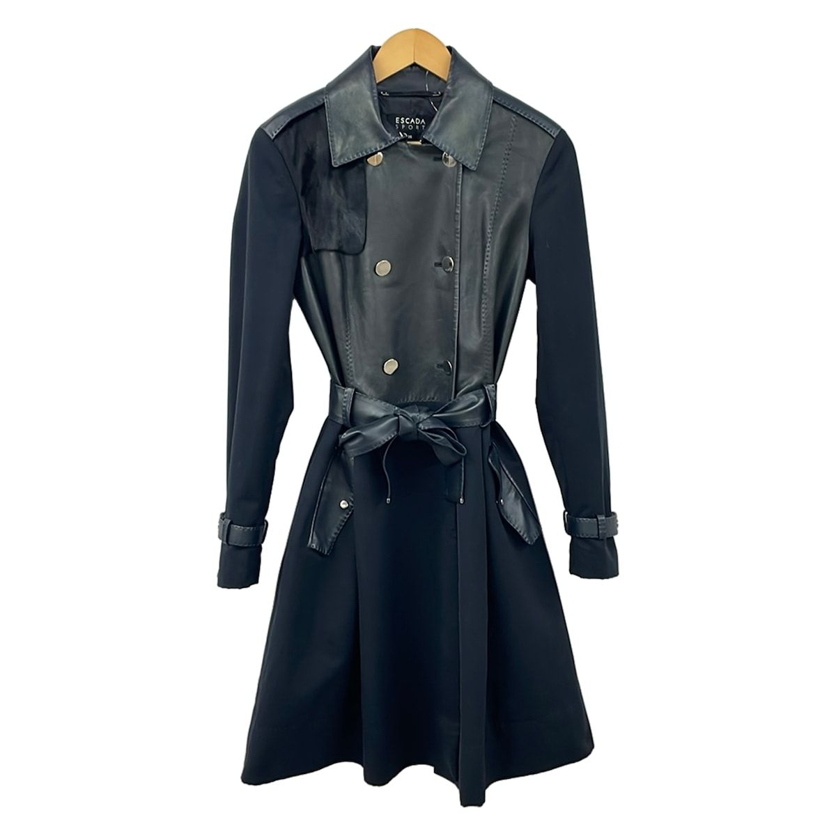 ESCADA SPORT(エスカーダスポート) コート サイズ36 S レディース - 黒×ダークネイビー 長袖/一部レザー/春/秋