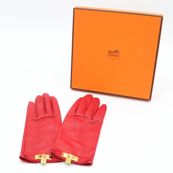 エルメス HERMES ケリー グローブ レザー ルージュ 箱 6 1/2 レディース【yy】【中古】4000002801600028