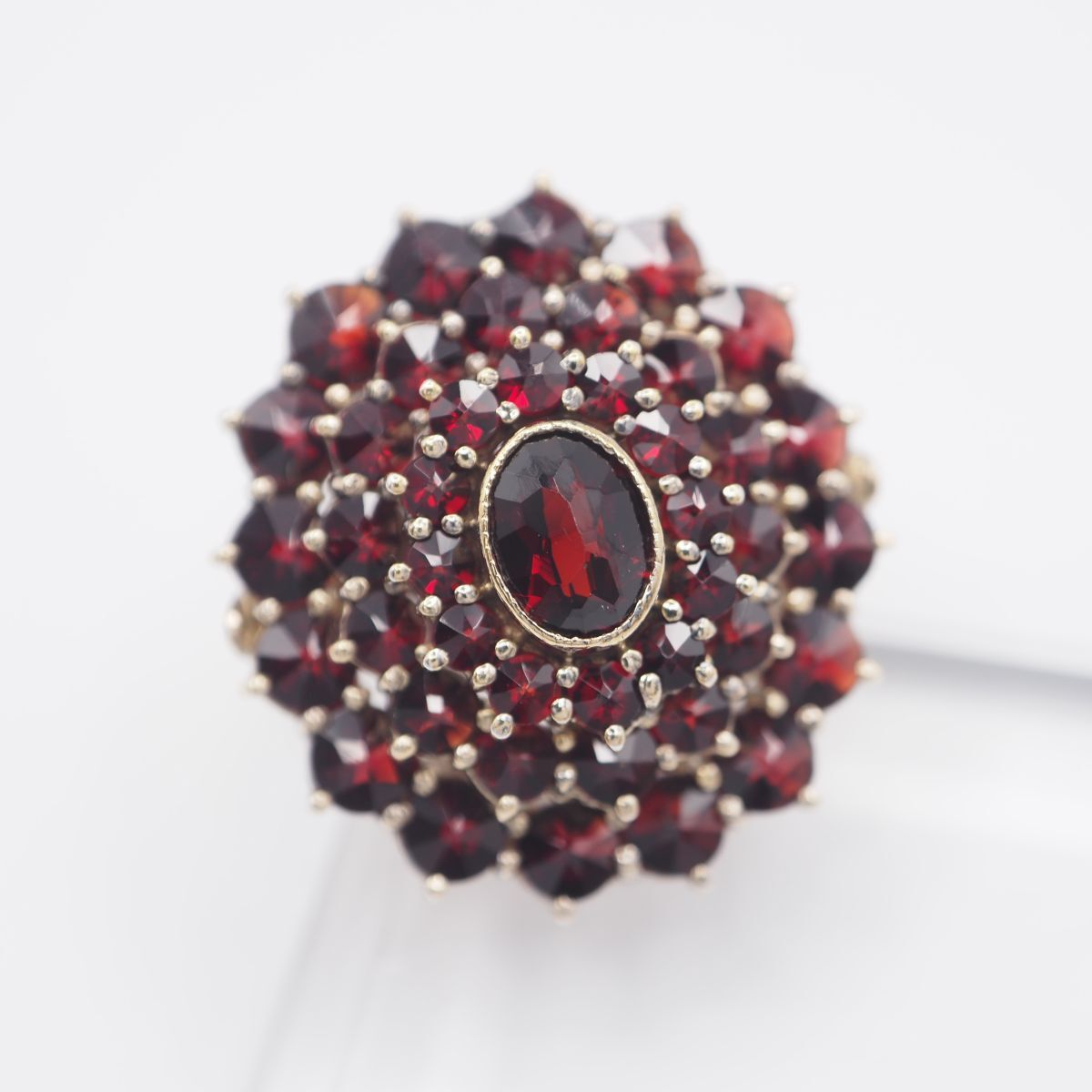 C014 Garnet 900 Engraved Cluster Ring Gold Color Design Silver Ring Vintage January Birthstone 13