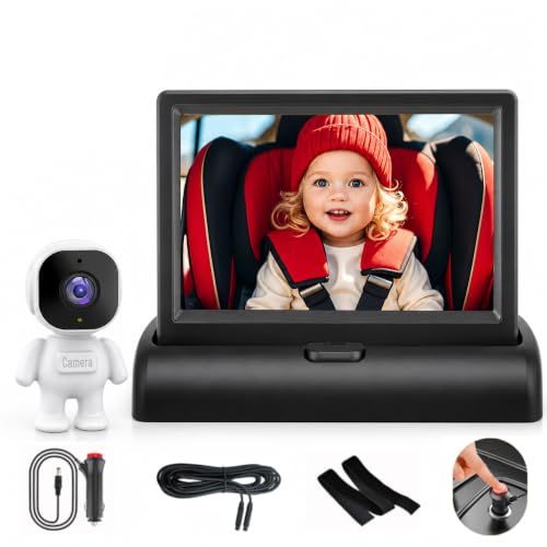 SEMHALF車用ベビーモニター ベビーミラー カメラ付き 4.3インチ折りたたみモニター 1080P 暗視機能搭載 後部座席の赤ちゃんをやさしく見守り 取付簡単 12Vシガー電源 日本語説明書付き 出産祝いにも最適pms abc0eeb3