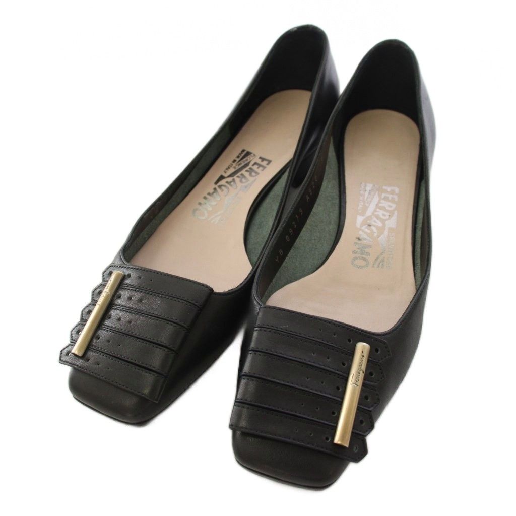 サルヴァトーレフェラガモ Salvatore Ferragamo パンプス スクエアトゥ レザー 5C 黒 ブラック /TK ■GY62