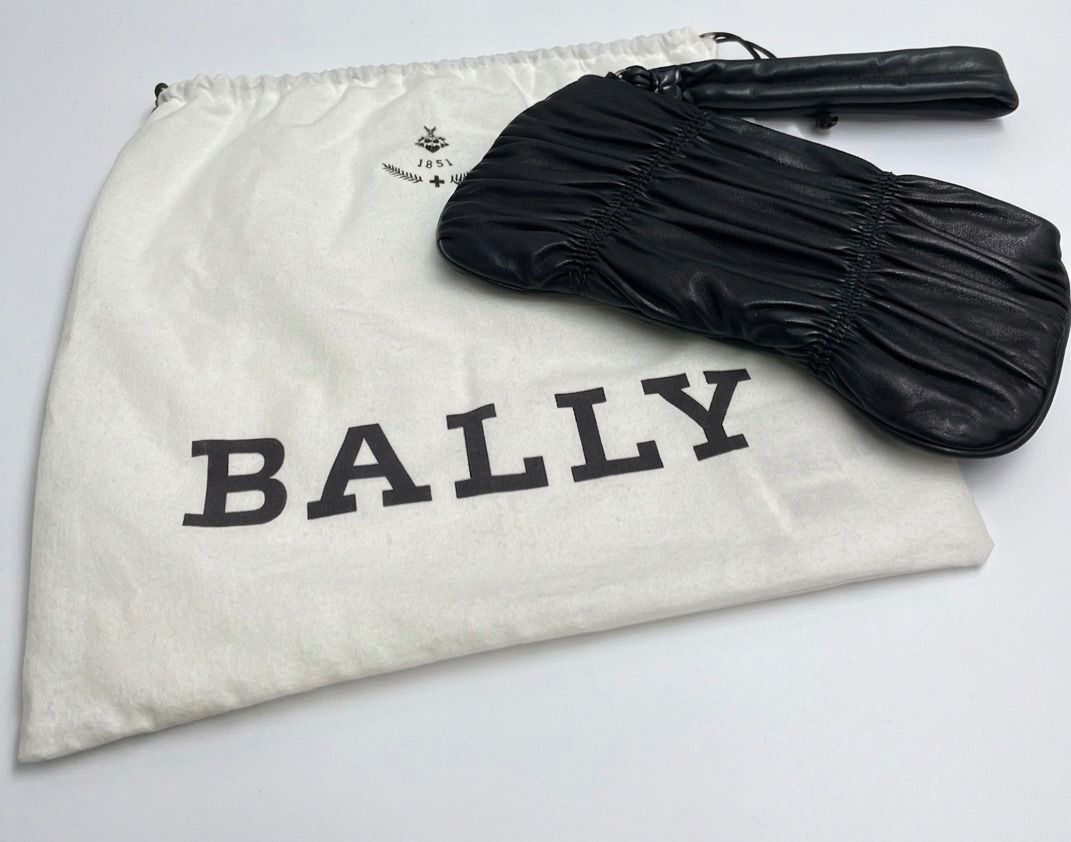【美品】BALLY バリー レザー クラッチバッグ ポーチ 保存袋・カード付 ブラック