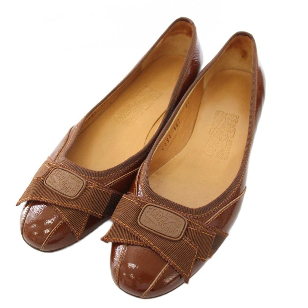 サルヴァトーレフェラガモ Salvatore Ferragamo フラットシューズ パンプス レザー 5C 茶 ブラウン /TK ■GY62