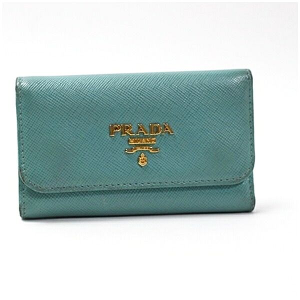 プラダ サフィアーノレザー 6連キーケース ライトブルー 中古 ABランク PRADA 女性 レディース 鍵 キー