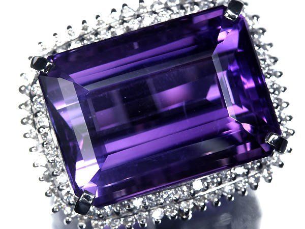 3VIL19078【売り切り】新品仕上【RK宝石】≪Amethyst≫ 極上アメジスト 超特大31.46ct 極上ダイヤモンド 1.22ct Pt900 超高級リング 12.5号 ダイヤ リング 指輪