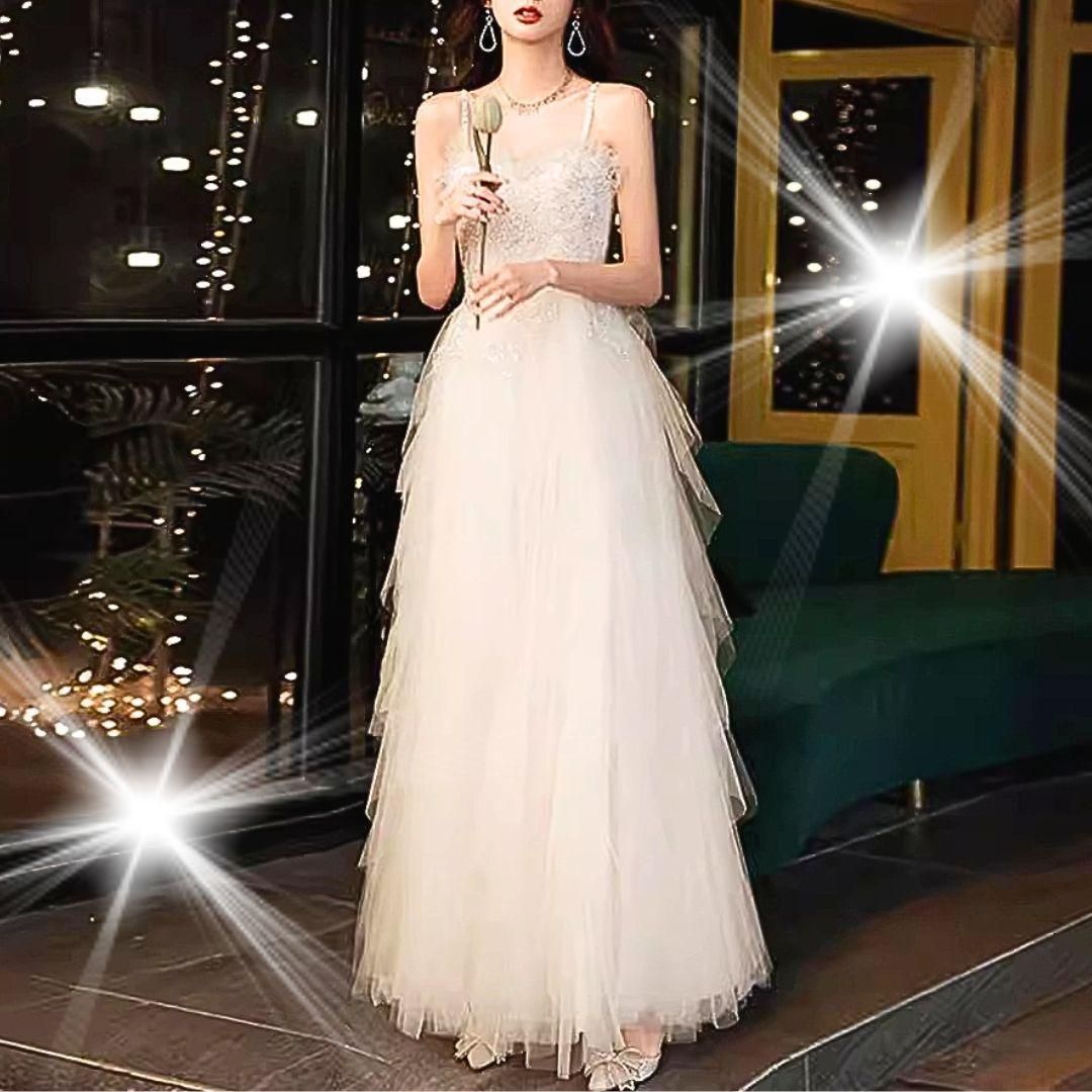 ウェディングドレス　結婚式　前撮り　ストラップ　シンプル　チュール　韓国