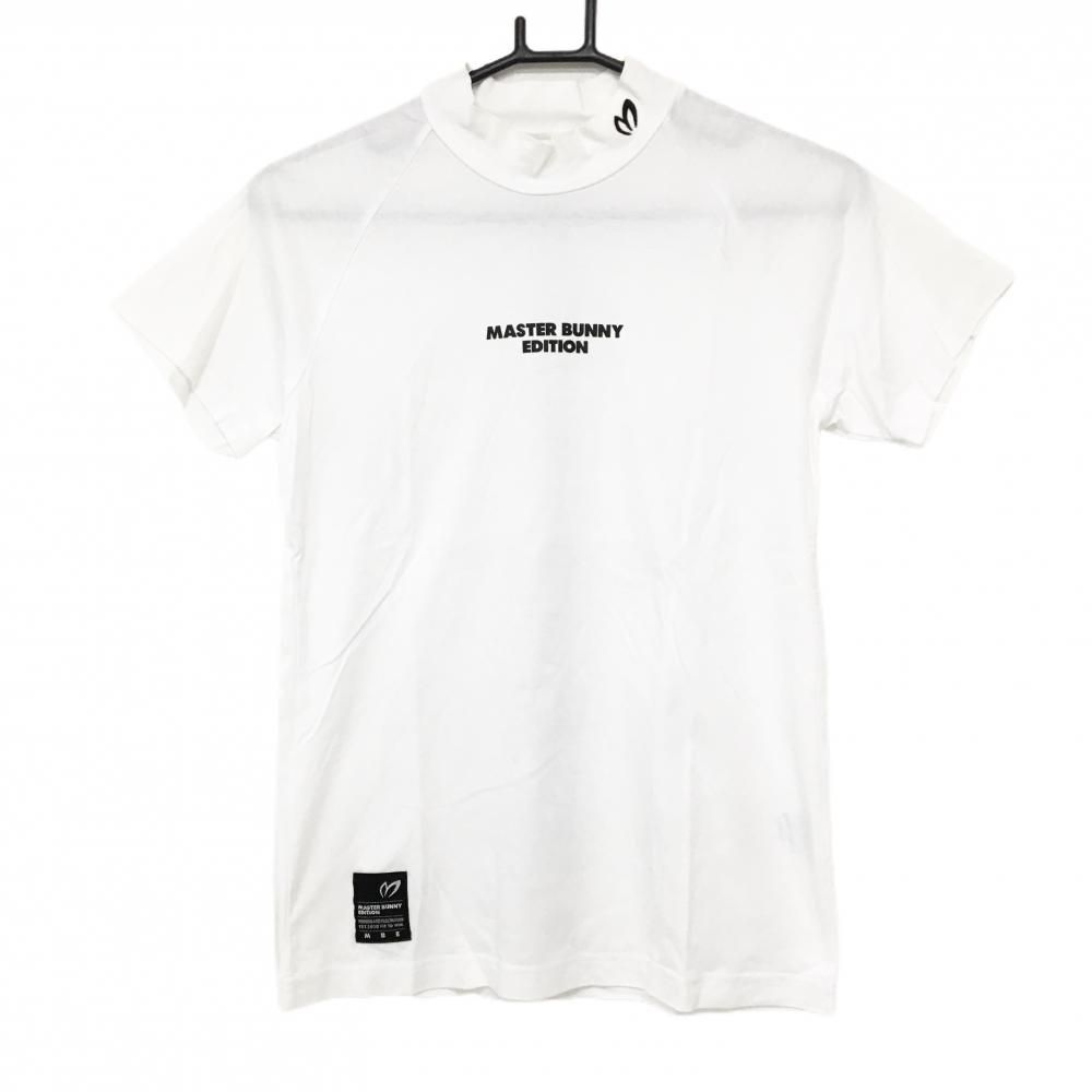【美品】マスターバニー 半袖ハイネックシャツ 白×黒 ストレッチ バックロゴ レディース 1(M) ゴルフウェア MASTER BUNNY EDITION