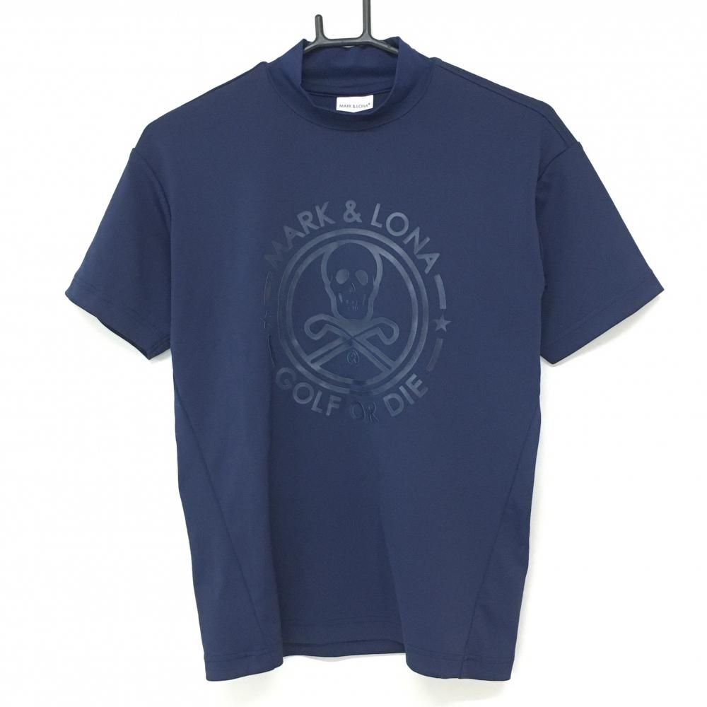 【超美品】マークアンドロナ 半袖ハイネックシャツ ネイビー ビッグスカル バックロゴ メンズ 42(XL) ゴルフウェア MARK＆LONA