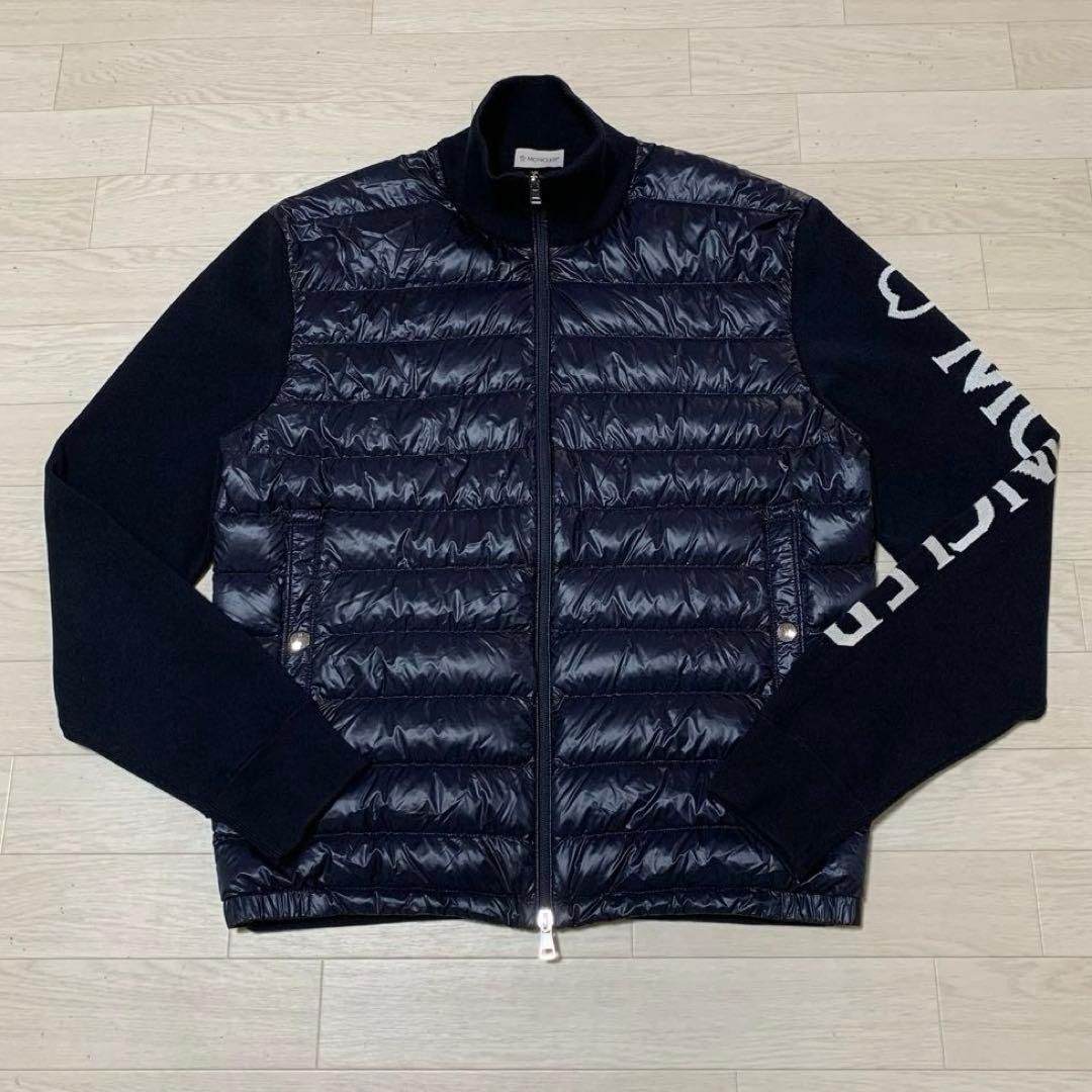 MONCLER ネイビー ダウンカーディガン XL 腕ロゴ 5P50 【公式通販】