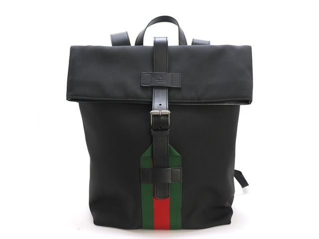 GUCCI グッチ シェリーライン バックパック ブラック ナイロン/レザー リュック・デイパック 【中古】【200】　2148104190345 62,255円