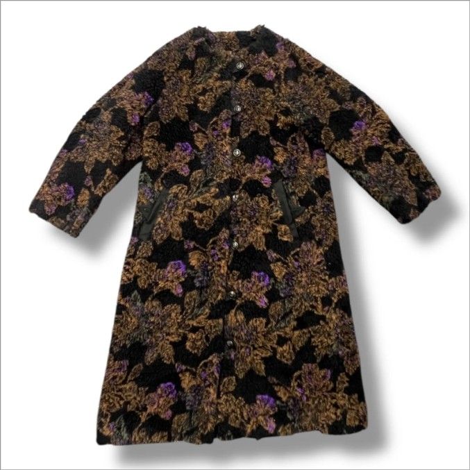 参考上代104,500円 未使用 FUMIE=TANAKA 24AW Jacquard Boa Coat ジャガードボアコート ロングコート フミエタナカ ブラック系 1 （705MG）