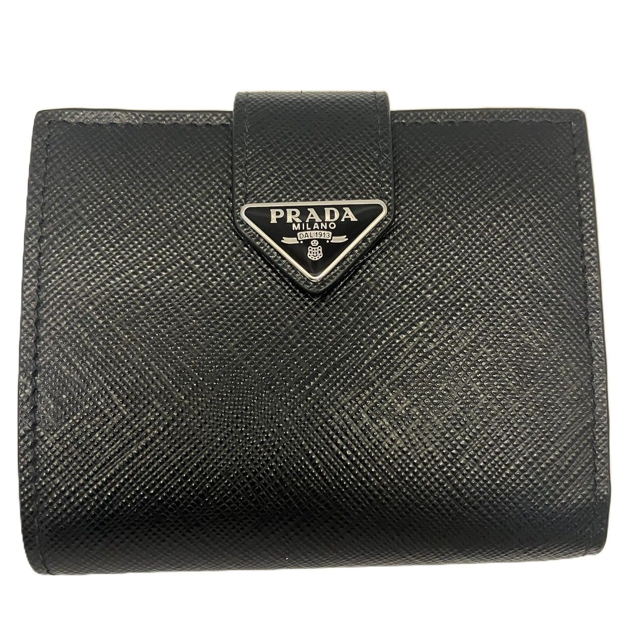 プラダ サフィアーノタブ 二つ折り コンパクトウォレット ブラック PRADA Aランク 中古