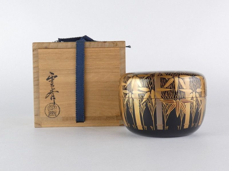 鈴木雲斉「竹林蒔絵 平棗」共箱 保証品 茶道具 /e(tn22)