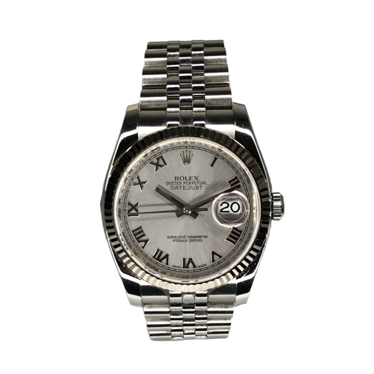 【鑑定済】ROLEX ロレックス デイトジャスト シルバーローマン ジュビリーブレス 116234 ランダム番 SSxWG 自動巻 中古 良好 T11473279
