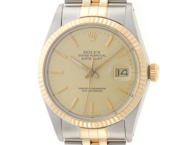 ROLEX ロレックス デイトジャスト36 16013 腕時計 ステンレススチール/K18イエローゴールド シャンパンバー文字盤 自動巻き メンズ R番台【中古】472