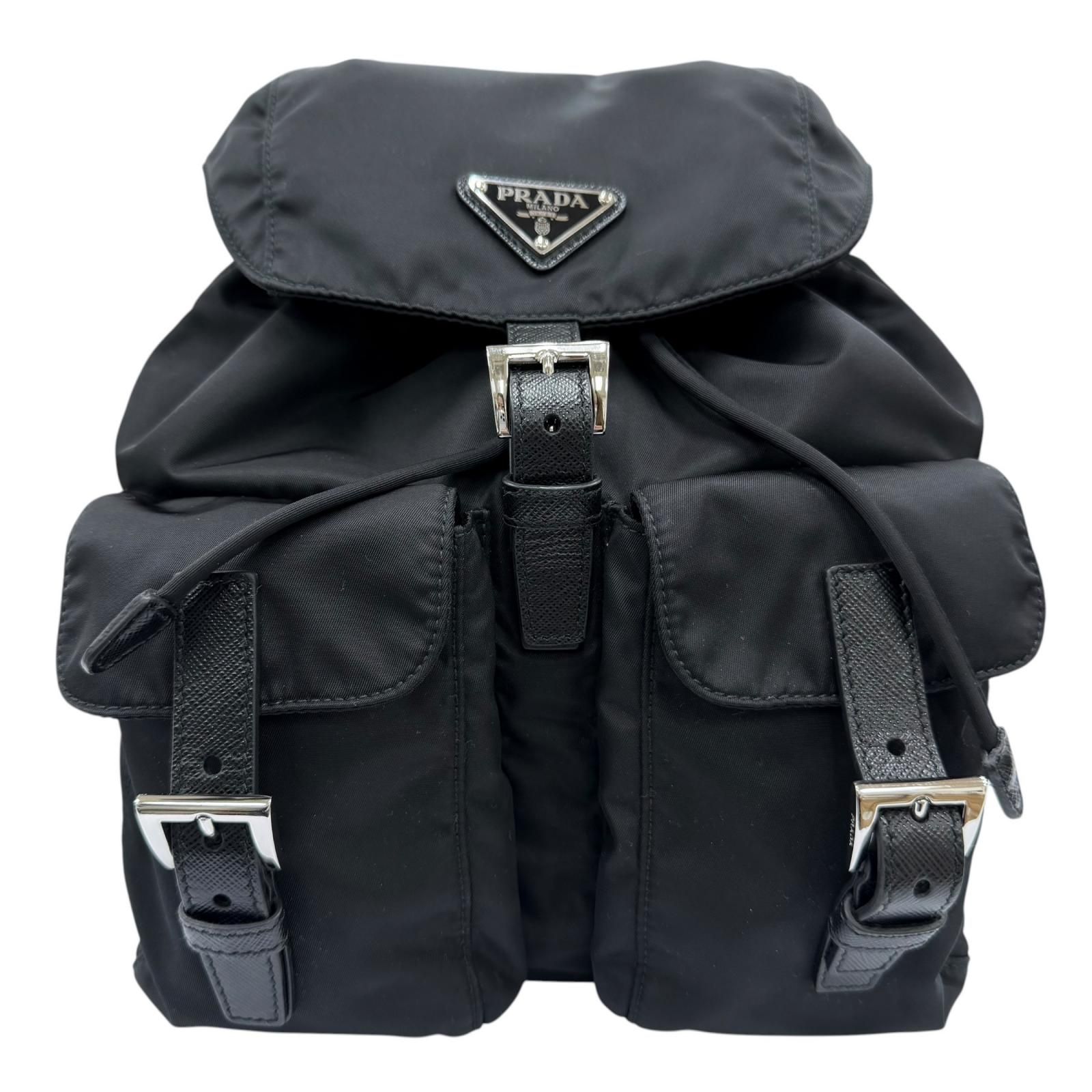 美品☆PRADA プラダ 1BZ677 スモール Re-Nylon バックパック トライアングルロゴ リュック・デイパック ブラック レディース 定346500円