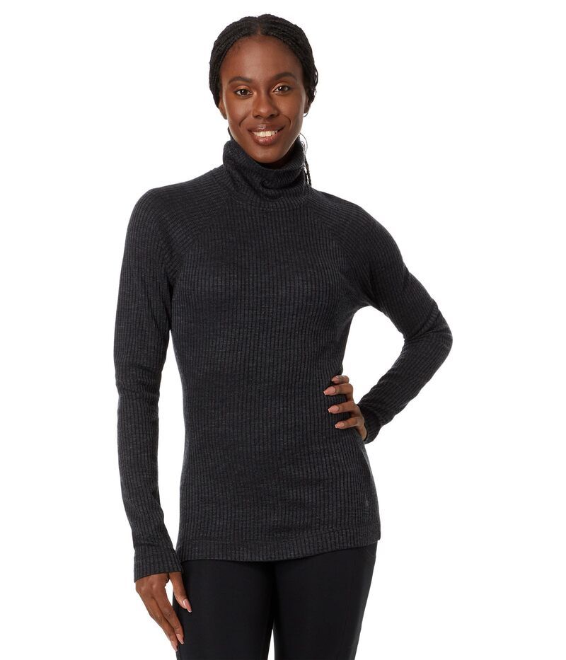 スマートウール レディース アウター ニット・セータートルネック Smartwool Thermal Merino Rib Turtleneck Charcoal Heathe チャコール