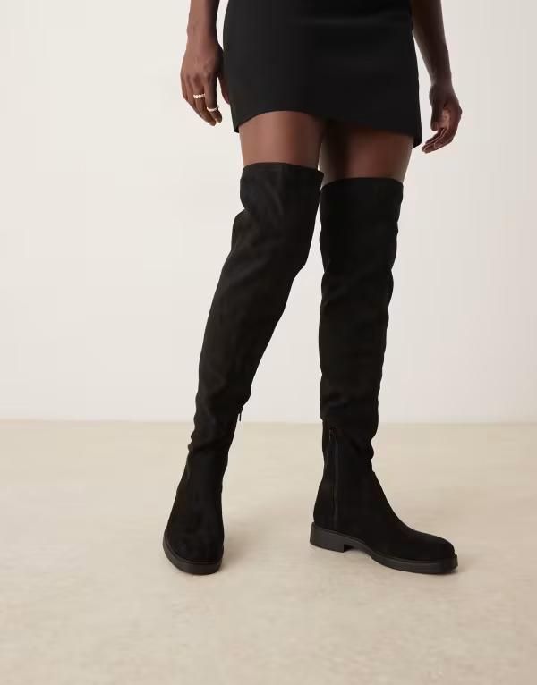 エイソス レディース シューズ ブーツ・レインブーツ スエード ブーツ ASOS DESIGN Kacey dressy flat over the knee boots suedette Black 16,671円