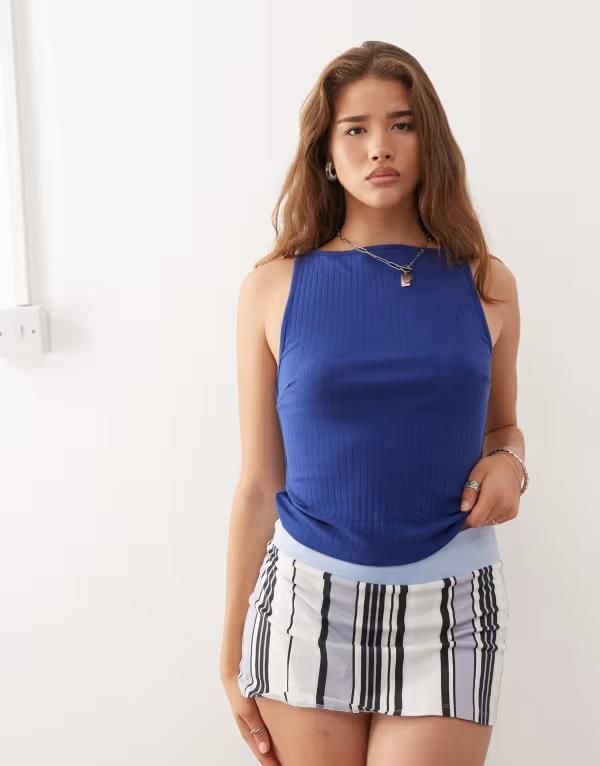 コルージョン レディース トップス ベスト リブ COLLUSION slash neck ribbed tank top NAVY ネイビー 6,699円