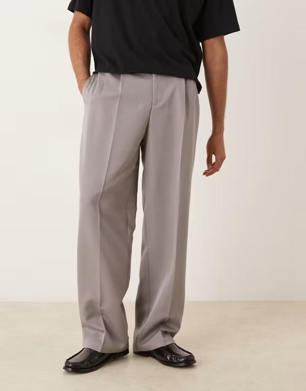 エイソス メンズ ボトムス カジュアルパンツ ワイドレッグ パンツ ASOS DESIGN smart wide leg pants with double pleats in light LIGHT