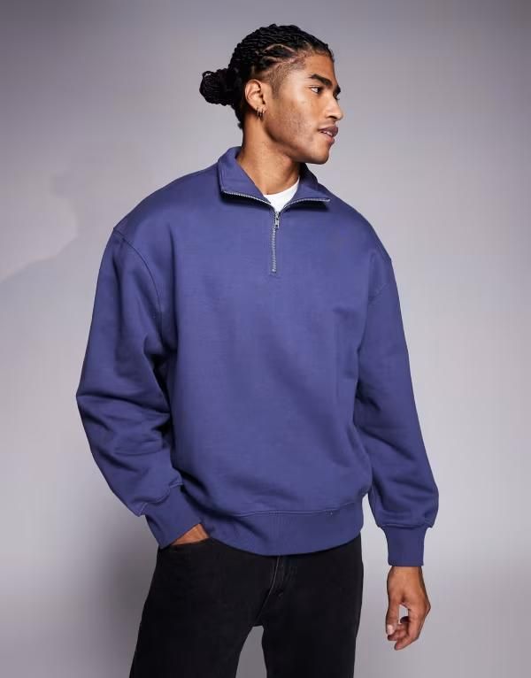 エイソス メンズ アウター パーカー・スウェット ハーフジップ シャツ ASOS DESIGN premium heavyweight oversized quarter zip 400gsm swe 13,075円