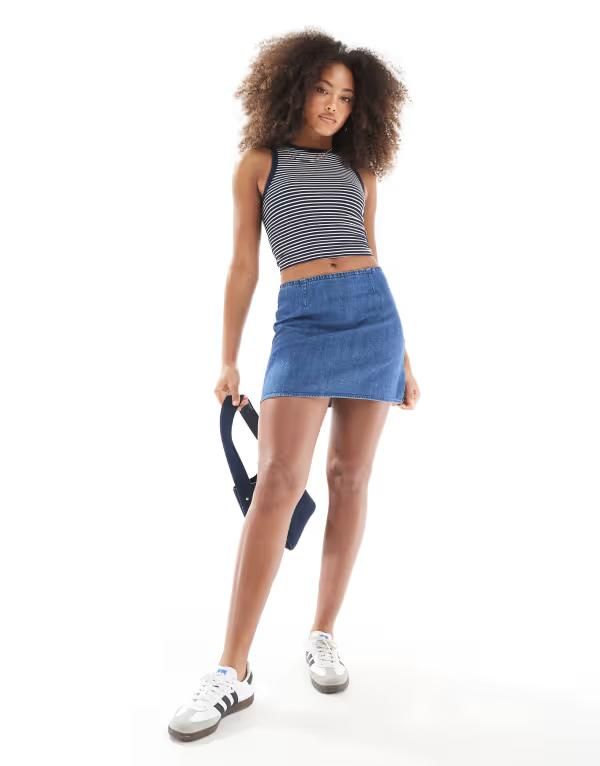 エイソス レディース ボトムス スカート A ライン ミニ ASOS DESIGN Aline mini skirt in mid wash MID BLUE ブルー
