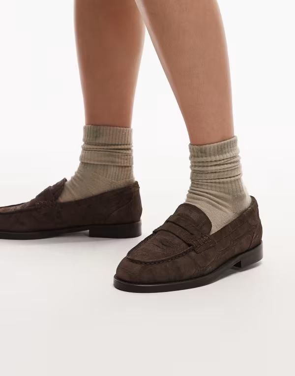 ブロンクス レディース シューズ スリッポン・ローファー スエード Bronx Transitt loafers in chocolate suede crocoffee コーヒー