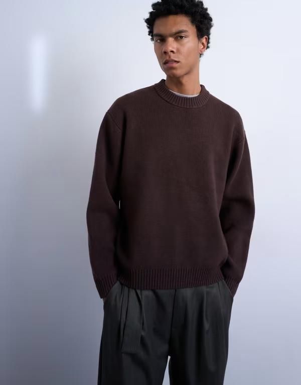 トップマン メンズ アウター ニット・セーター リラックスフィット クルーネック Topman relaxed fit knit crew neck sweater BROWN ブラウン