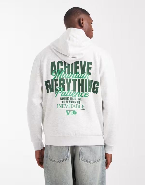 エイソス メンズ アウター パーカー・スウェット プリント ASOS DESIGN hoodie with text print heather Ice Marl マール 7,686円