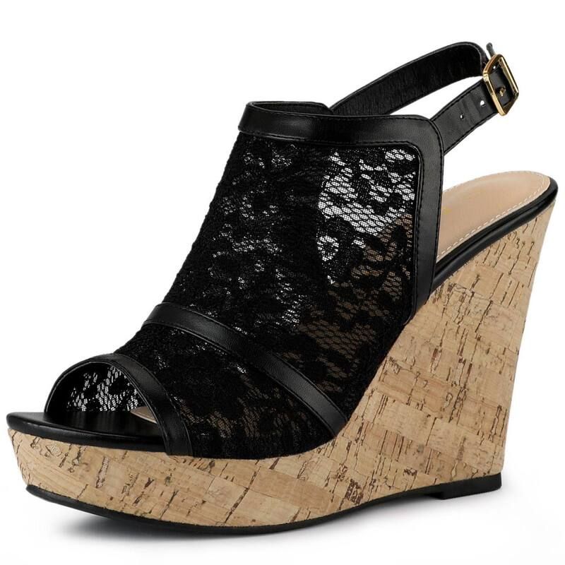 アレグラ ケー レディース シューズ サンダル プラットフォーム レース ヒール ALLEGRA K Womens Open Toe Platform Heelace Wedgesandals Bla