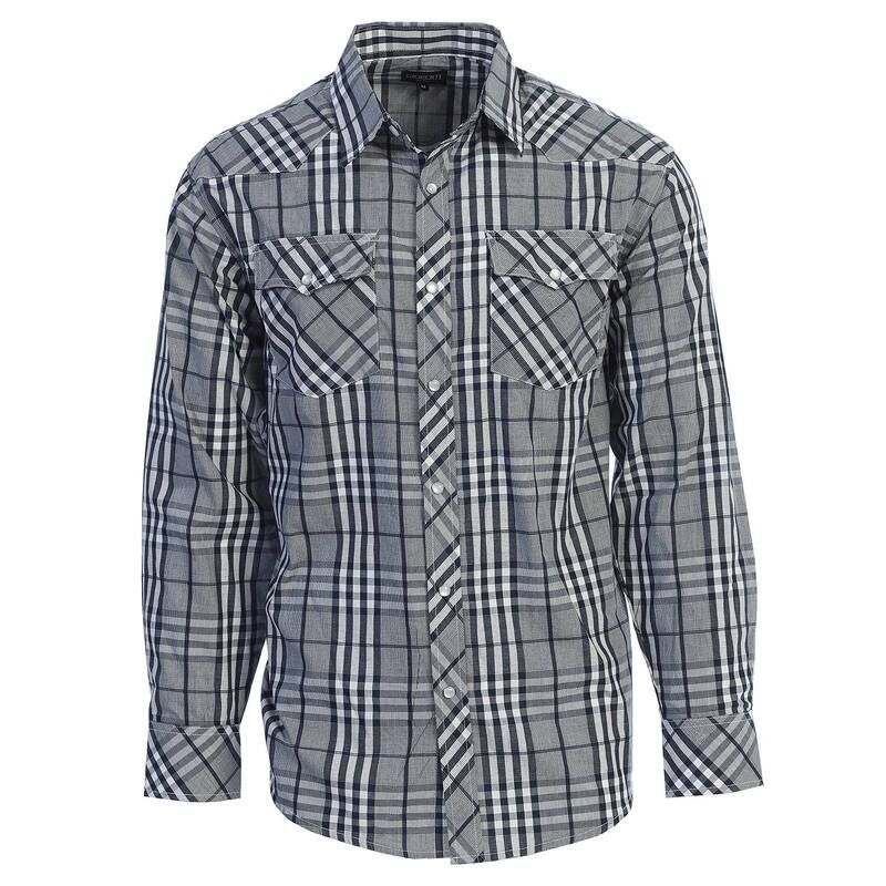 ジョベルティ メンズ トップス Tシャツ Gioberti Mens Western Plaid Long Sleeve Shirt With Pearl Snaponavy Gray White ホ 8,725円