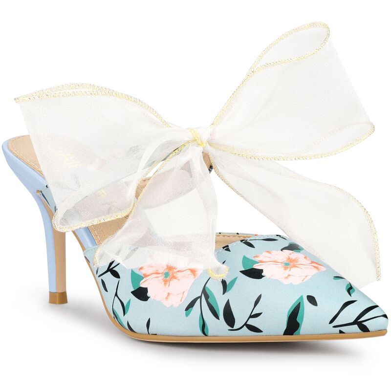 アレグラ ケー レディース シューズ サンダル フラワー柄 プリント レース フラワー ヒール ALLEGRA K Womens Pointed Toe Lace Bow Floral Printed