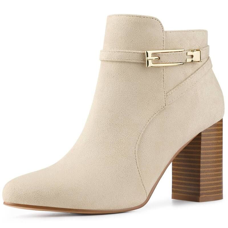 アレグラ ケー レディース シューズ ブーツ・レインブーツ アンクル ヒール ALLEGRA K Womens Round Toe Buckle Chunky Heels Ankle Boots Be