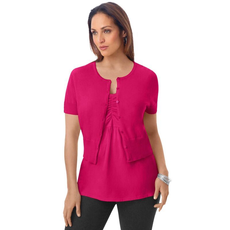 ジェシカロンドン レディース アウター ニット・セーター プラスサイズ Jessica London Womens Plusize Jewelneck Shrug Cherry Red レッド