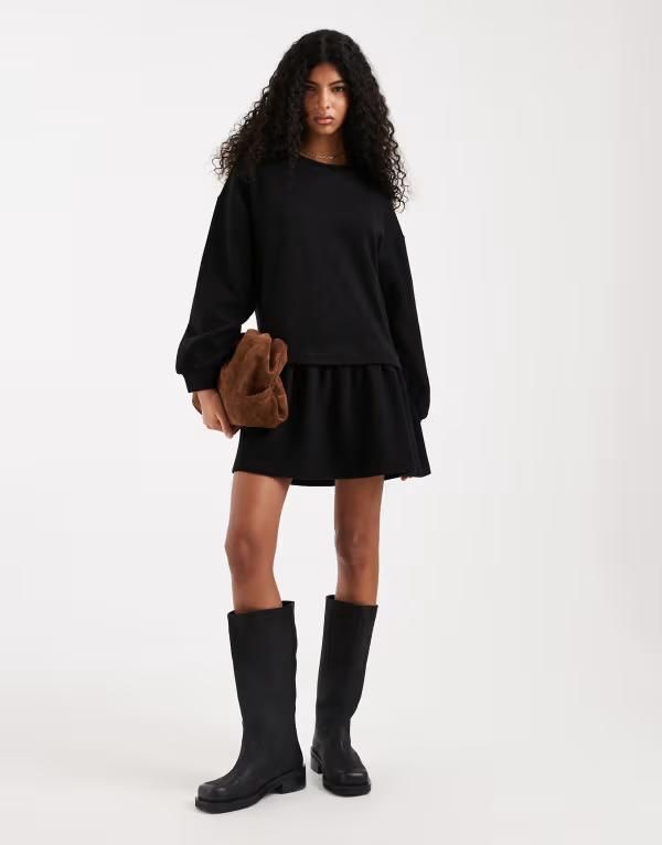 ミスセルフフリッジ レディース トップス ワンピース Misselfridge brushed rib smock dress with drop waist Black ブラック