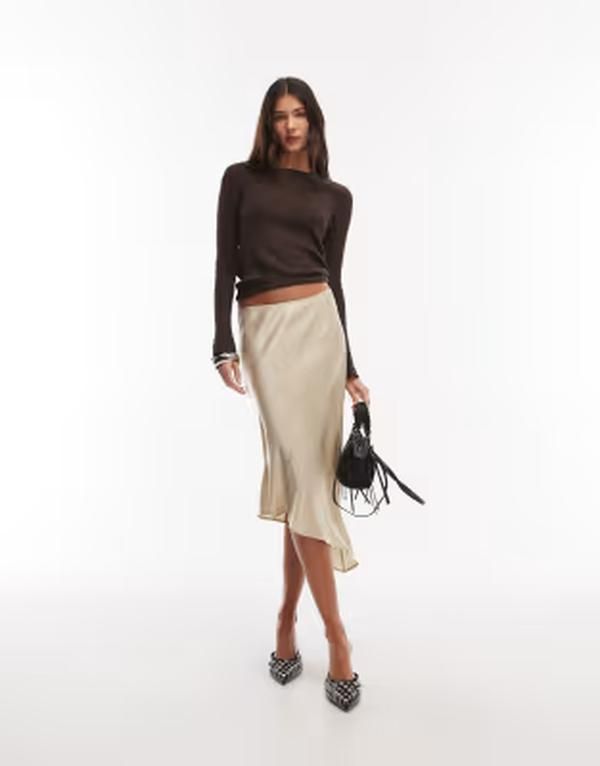 ウィークデイ レディース ボトムスカート アシンメトリー サテン Weekday asymmetric satin skirt Beige ベージュ