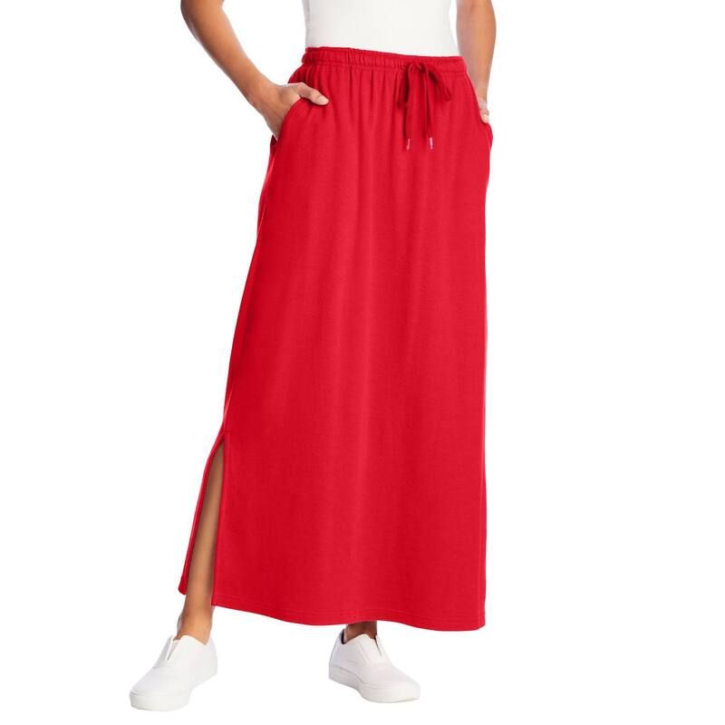 ウーマン ウィズイン レディース ボトムスカート プラスサイズ プチ ニット Woman Within Plusize Petite Sport Knit SideSlit Skirt Vivid R