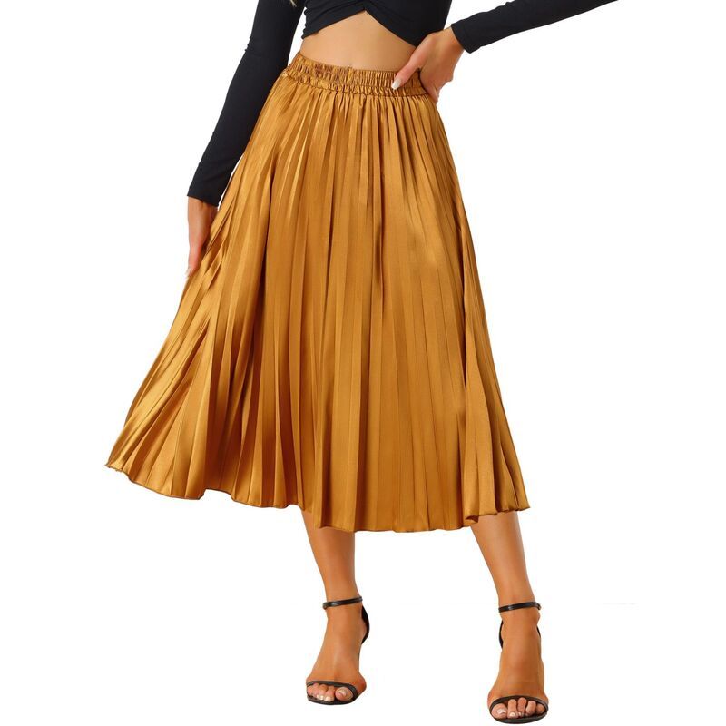 アレグラ ケー レディース ボトムスカート プリーツ ミディ トール ALLEGRA K Womens Elastic Waist Metallic Shiny Accordion Pleated M