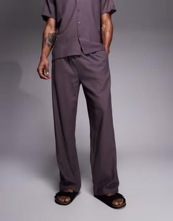 サウスビーチ メンズ ボトムス カジュアルパンツ リネン South Beach linen mix pants in faded brown ブラウン 12,586円
