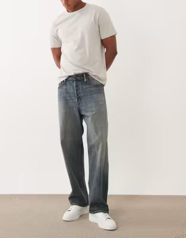 ジャック アンド ジョーンズ メンズ ボトムス デニムパンツ ジーンズ Jack Jones Alex baggy jeans in mid blue wash Blue Denim デニム