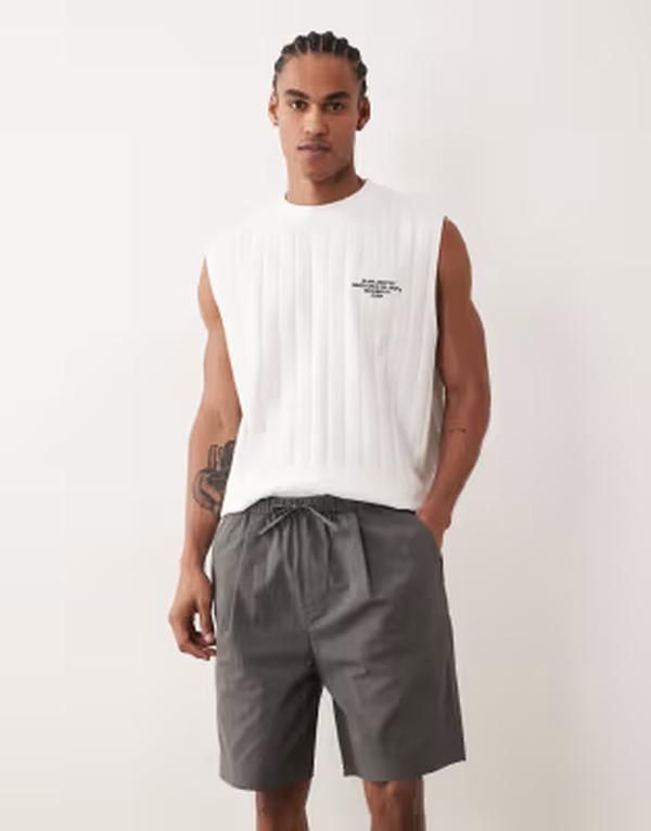 エイソス メンズ ボトムス ハーフパンツ・ショーツ ナイロン ASOS DESIGN mid length nylon jorts in charcoal part of a set CHARCOAL