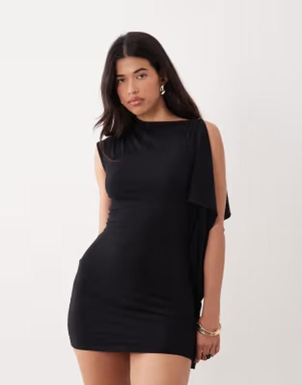 エイソス レディース トップス ワンピース ケープデザイン ミニ キャップ ケープ ASOS DESIGN one sleeve cape mini dress with molten button