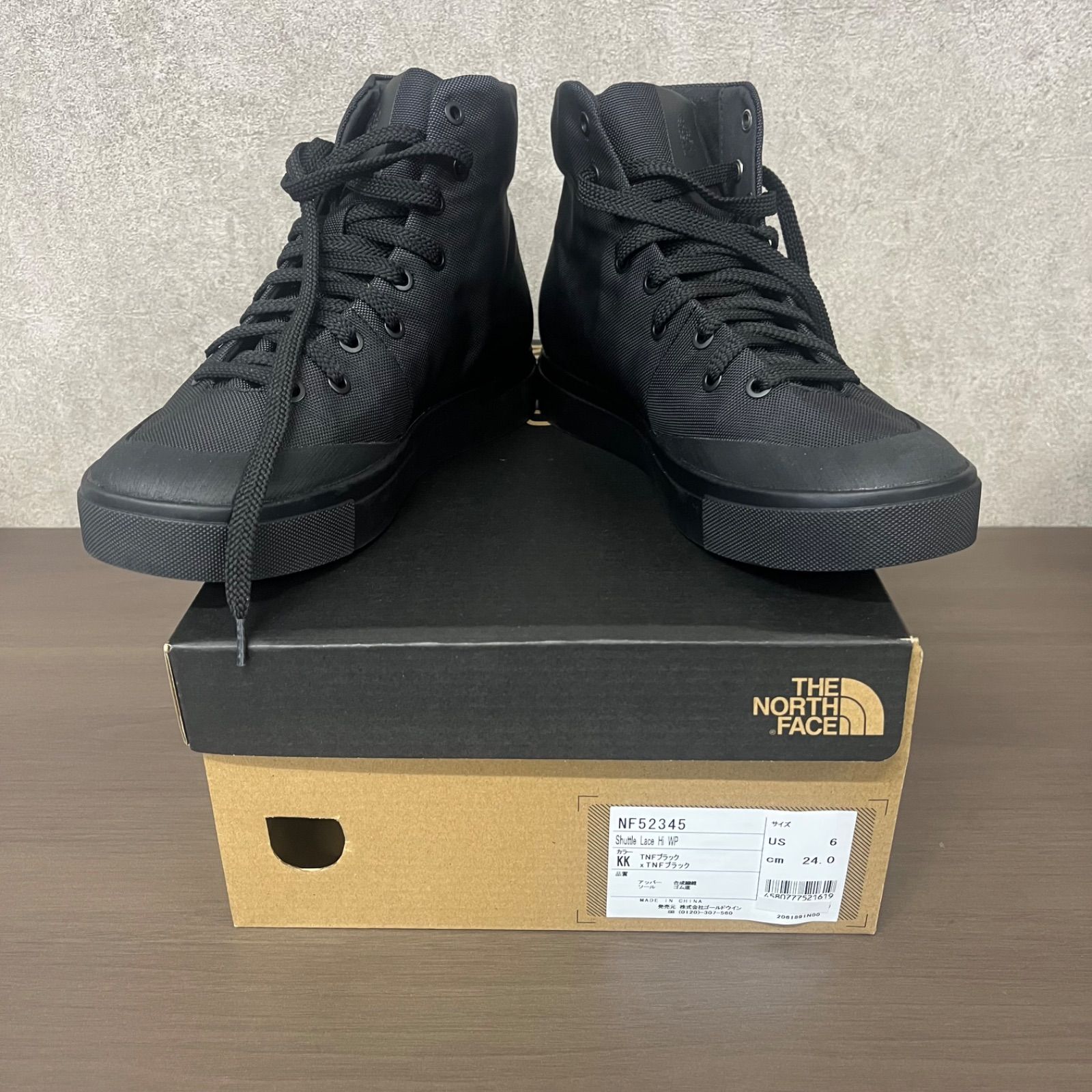 （o2601）THE NORTH FACE ザ・ノース・フェイス NF52345 Shuttle Lace Hi WP シャトル レース ハイ ウォータープルーフ 防水 ハイカット スニーカー ブラック 24cm 箱付き 美品