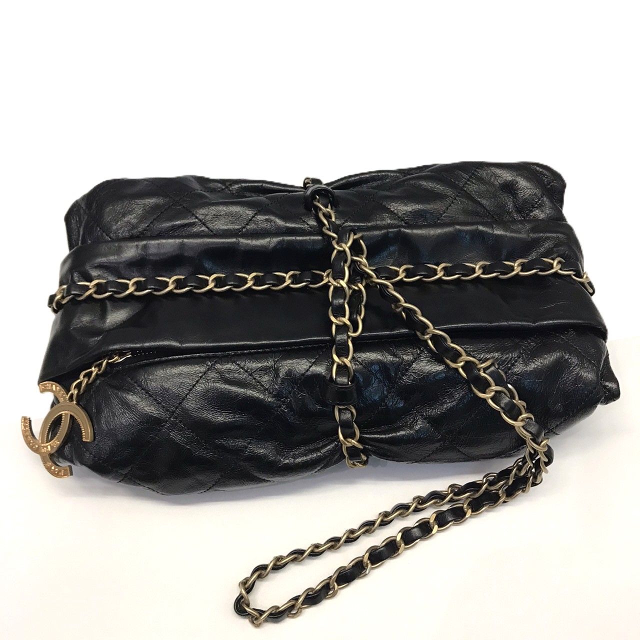 シャネル ミッドナイト スイム バルション バッグ クラッチバッグ ブラック カーフスキン 12SS CHANEL ABランク 中古