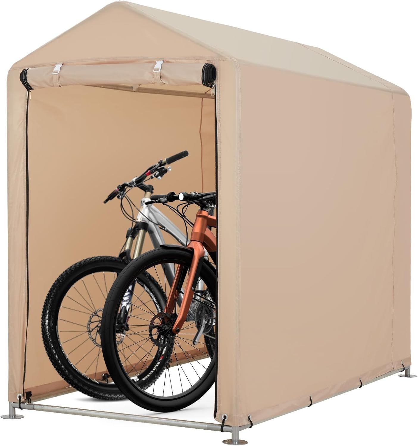 自転車ガレージ 1〜2台用 420D 耐水圧2000mm 防水 防UV 頑丈 三角屋根 カーキ サイクルハウス 梅雨・強風対策に 6,125円