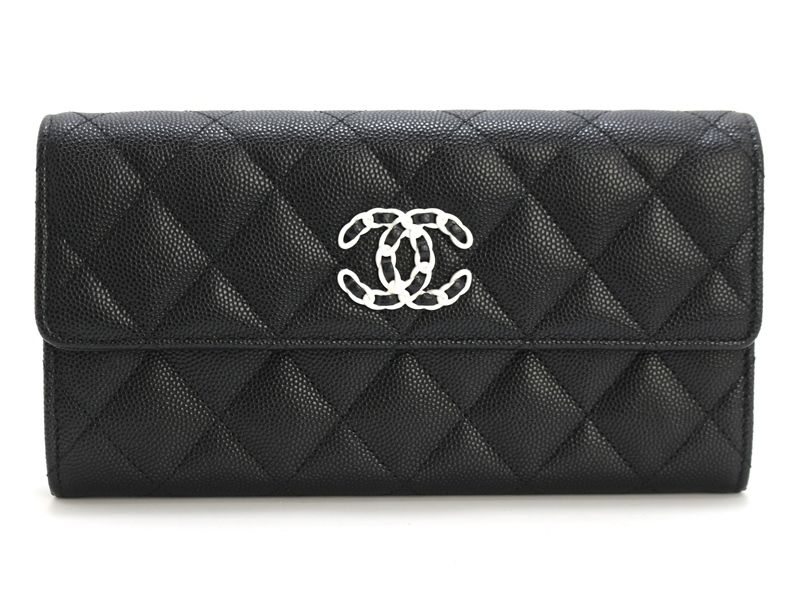 CHANEL シャネル マトラッセ ロングフラップジップウォレット AP3710 長財布 キャビアスキン ブラック/ホワイト レディース【中古】200