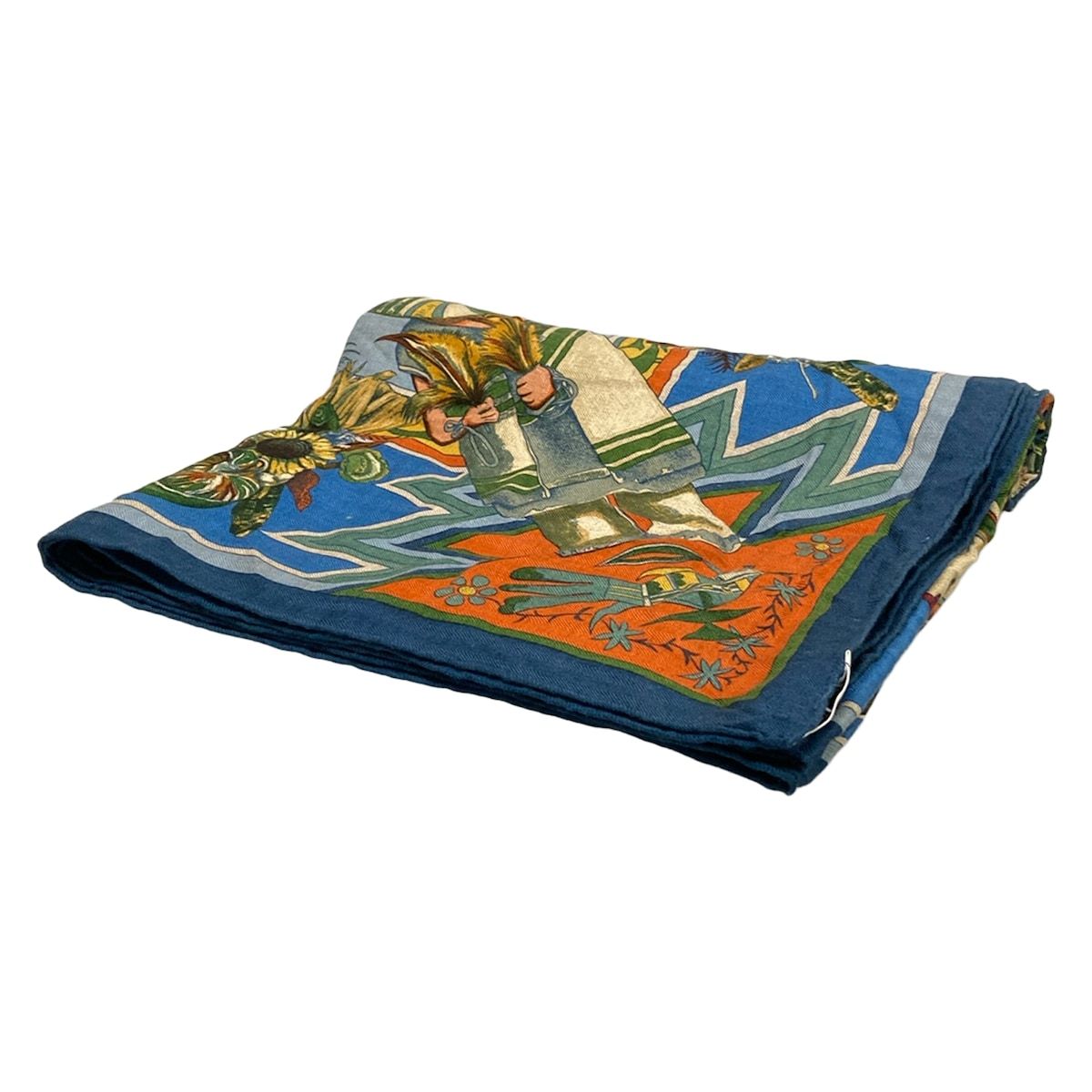 HERMES(エルメス) ストール(ショール) カレ140 オレンジ×ネイビー×マルチ Kachinas カシミヤ、シルク 49,020円