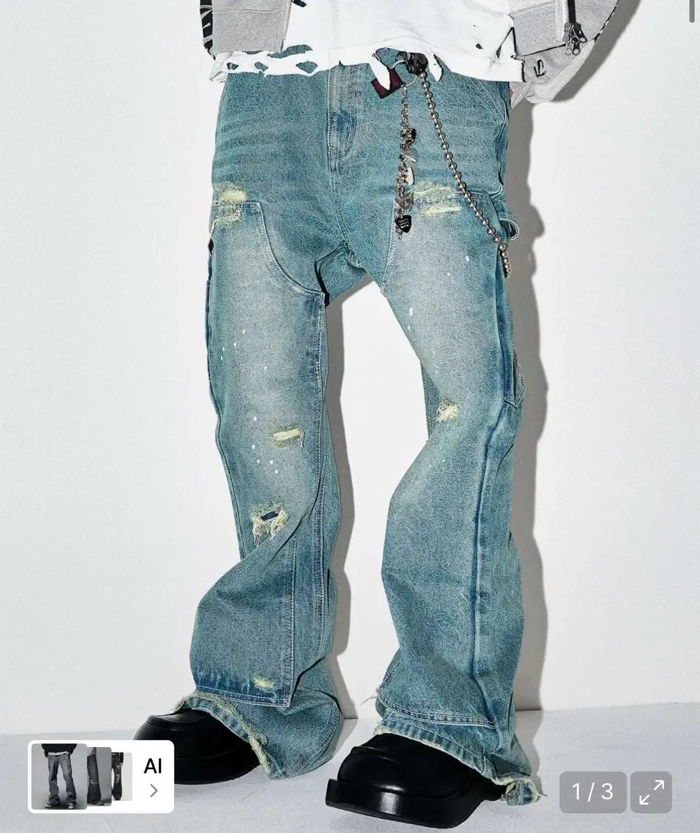 スキーズム IN ड्यूシング DOUBLE KNEE BOOT CUT JEANS BLUE
