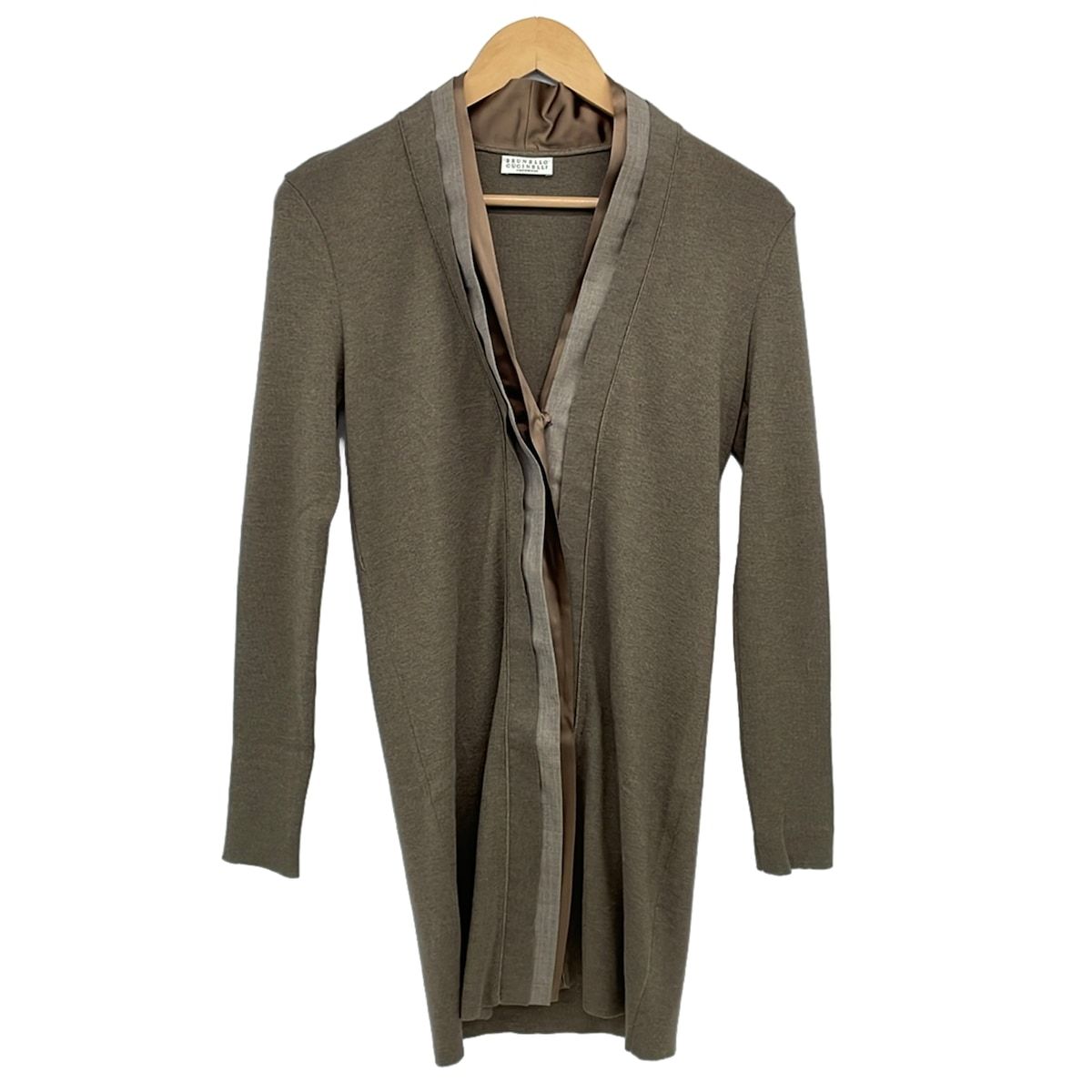 BRUNELLO CUCINELLI(ブルネロクチネリ) カーディガン サイズM レディース美品 - ブラウン×グレーベージュ 長袖/カシミヤ/シルク/ロング丈